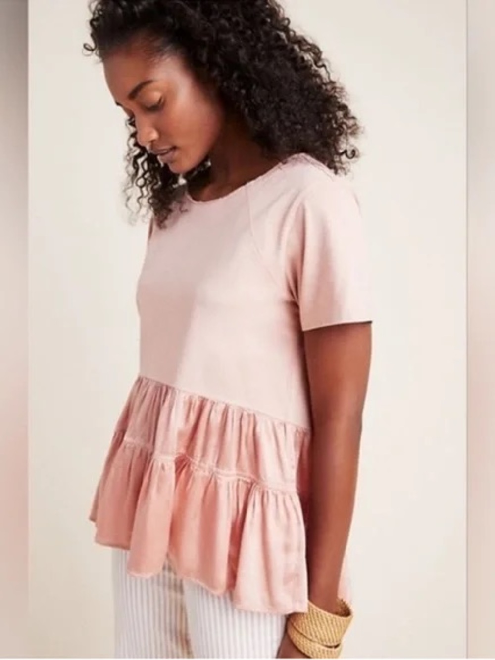 Anthropologie Iona Flounced Mixed Media Coquette Top - Dusty Rose EUC XS